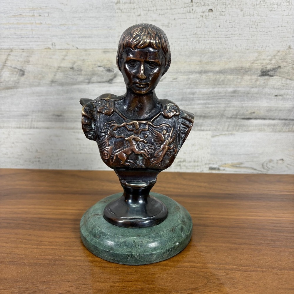 Augustus Caesar Statue,‎ 7" Cold Cast Bronze Sculpture, Roman Statue Marble Base